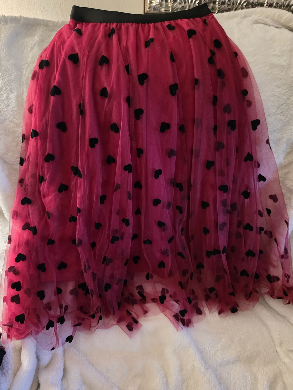 Women’s Red Tulle Skirt with Black Heart Prints